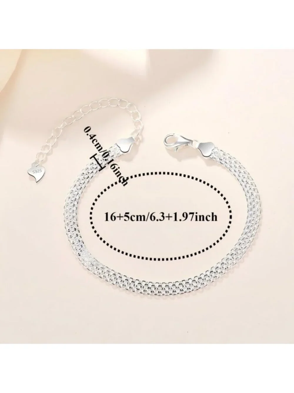 Elegant 925 Sterling Silver Mesh Chain Bracelet - Sparkling Embossed Jewelry for